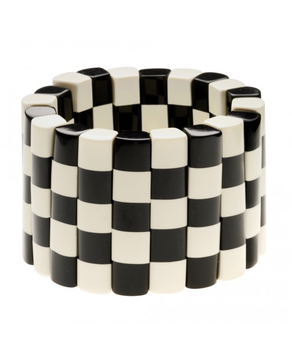 Bracelet damier noir et blanc XL en résine - Marion Godart