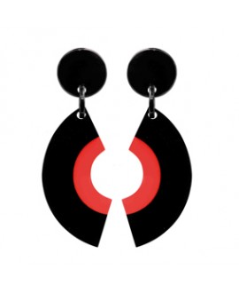 Boucles d'oreilles disco rouge et noir en résine - Marion Godart