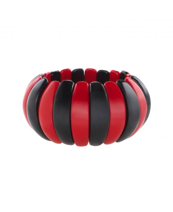 Bracelet élastique Clementine noir et rouge en résine marion godart