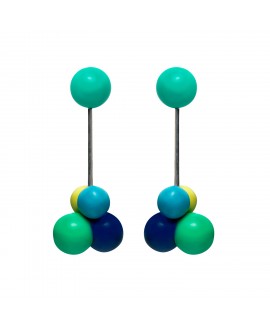 Boucles d'oreilles atome vertes et bleues en résine marion godart